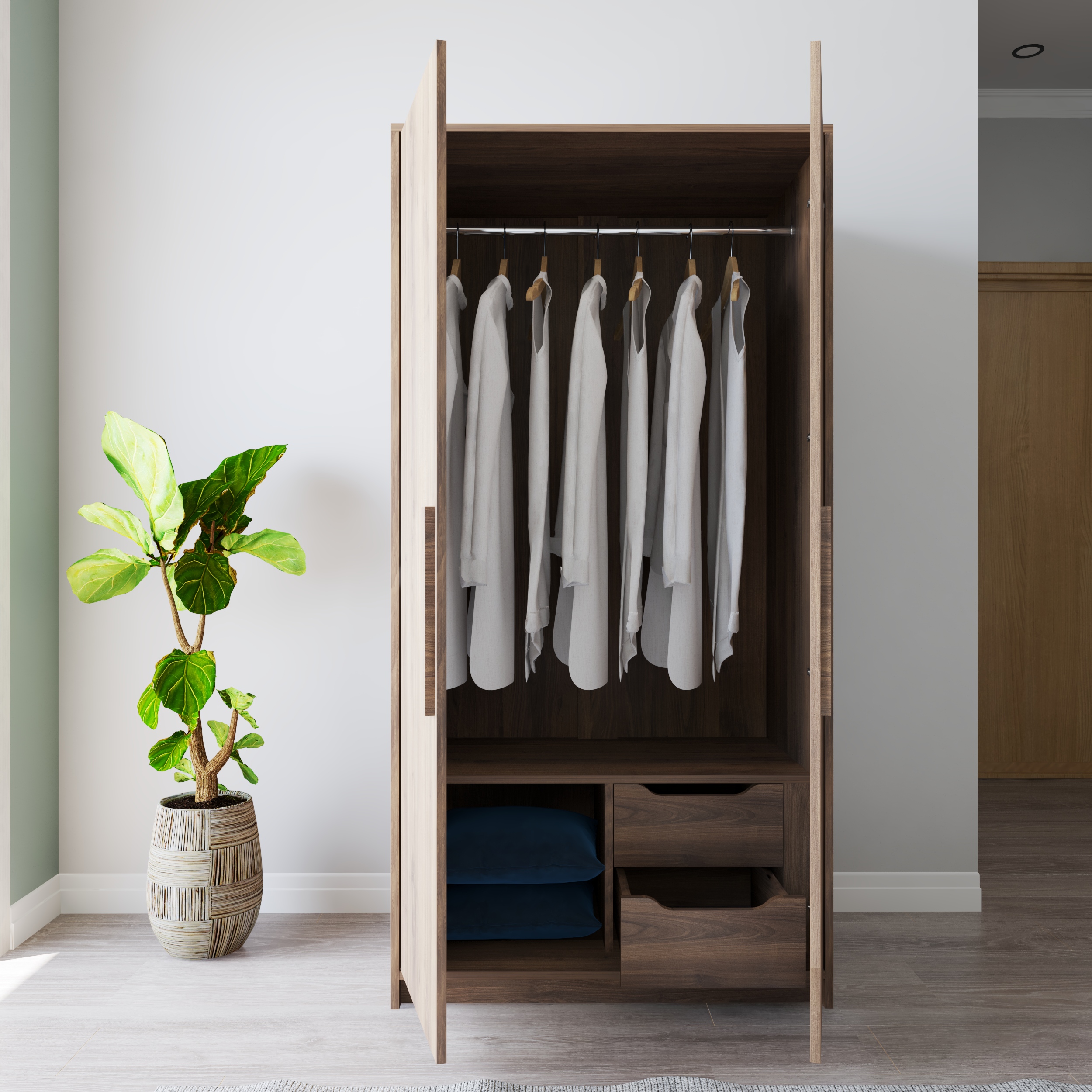 HAPPY FURNITURE , Tủ quần áo 2 cửa mở - RUBEL, TCM_226, 90cm x 59cm x 180cm DxRxC