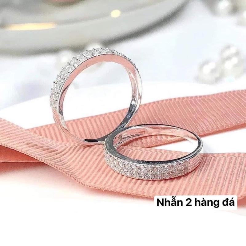 Nhẫn Bạc 2 hàng đá cho nữ. Đính đá li ti lấp lánh nhẹ nhàng nhưng không kém phần tinh tế sang trọng - Nomi Shop