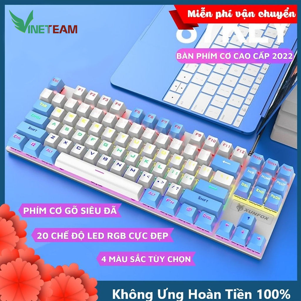 Bàn phím cơ mini chuyên game Blue Switch nút vuông 87 phím K80 - HN - HÀNG CHÍNH HÃNG