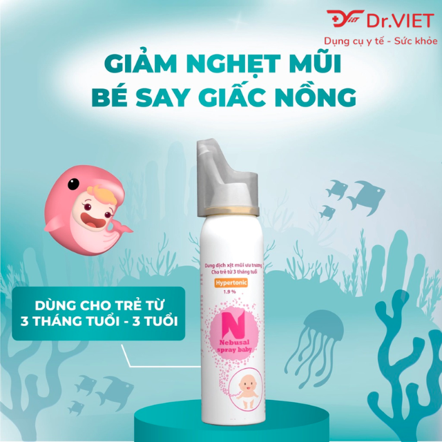 Nebusal spray Baby 1,9% - Dung dịch nước muối biển 1,9% làm sạch mũi, Nghẹt mũi, Sung huyết mũi cho trẻ em từ 3 tháng tuổi