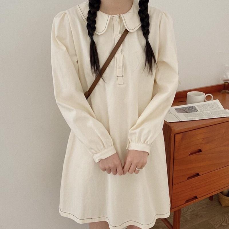 AIMEE_ĐẦM SUÔNG KAKI CỔ SEN