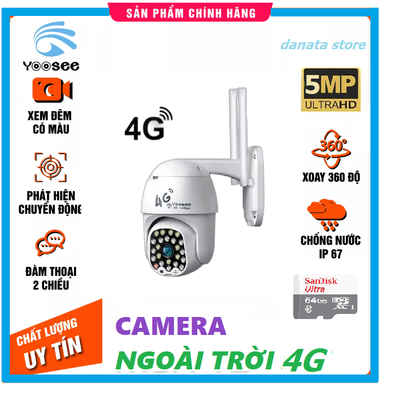 Camera 4G Yoosee 32 led chống nước, xoay 360 độ,quay đêm có màu,thích hợp sử dụng ở vị trí không có wifi - Hàng chính hãng
