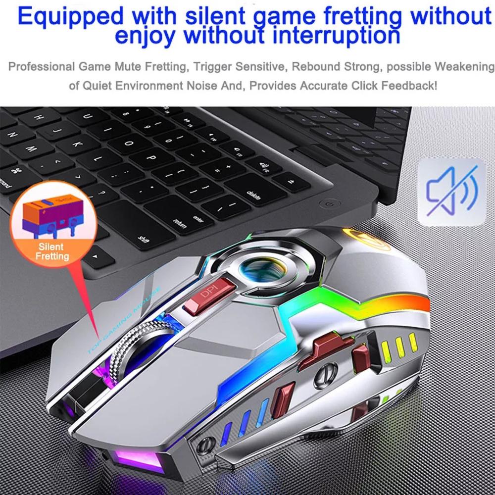 Chuột Không Dây RGB Sạc Chuột Máy Tính Không Dây Im Lặng Mause LED Backlit Công Thái Chuột Chơi Game Cho Laptop