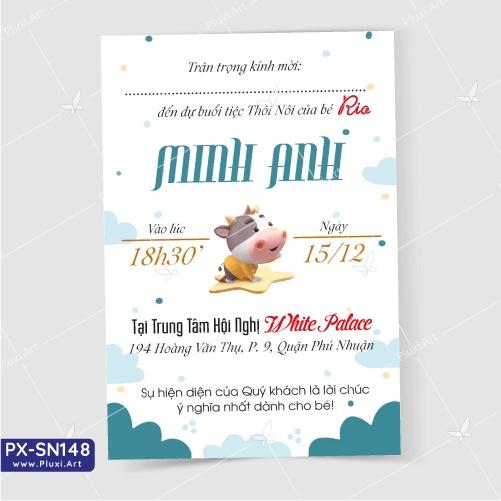 Thiệp thôi nôi – sinh nhật Pluxi bé Trai tuổi Sửu - Trâu - PX_SN148