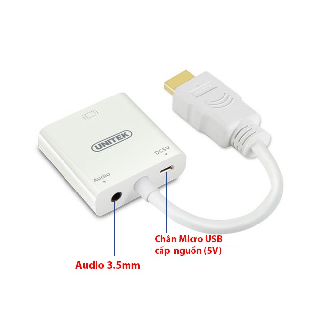 Cáp Chuyển Đổi HDMI Sang VGA Có Audio 15cm V128BBK UNITEK- Hàng Nhập Khẩu