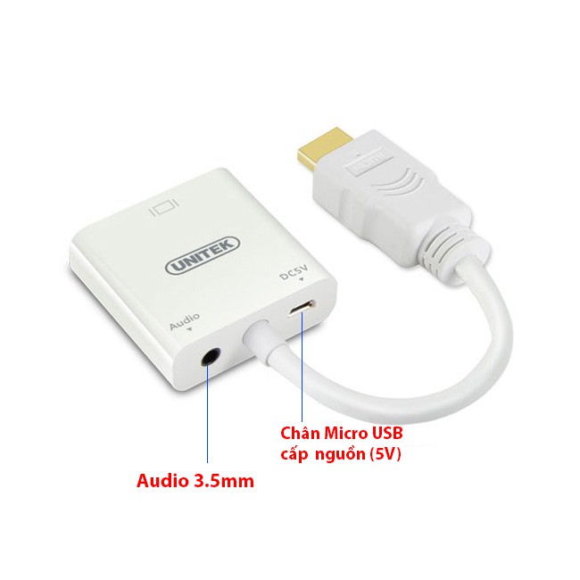 Cáp HDMI To VGA UNITEK Có Audio - Hàng Nhập Khẩu
