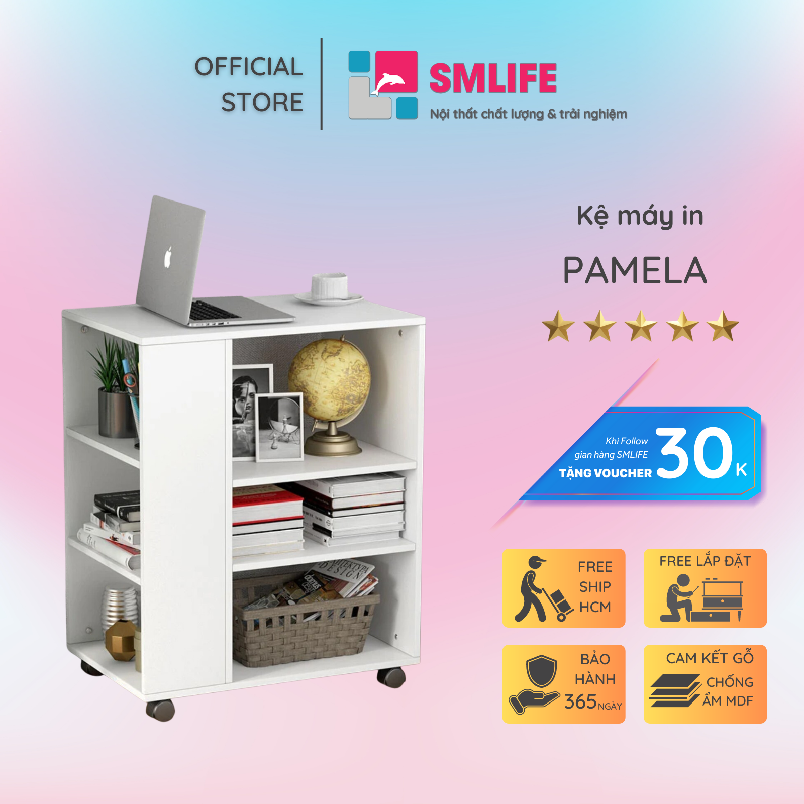 Tủ đựng tài liệu, tủ để hồ sơ, tủ để máy in gỗ hiện đại SMLIFE Pamela | Gỗ MDF dày 17mm chống ẩm | D60xR40xC76cm