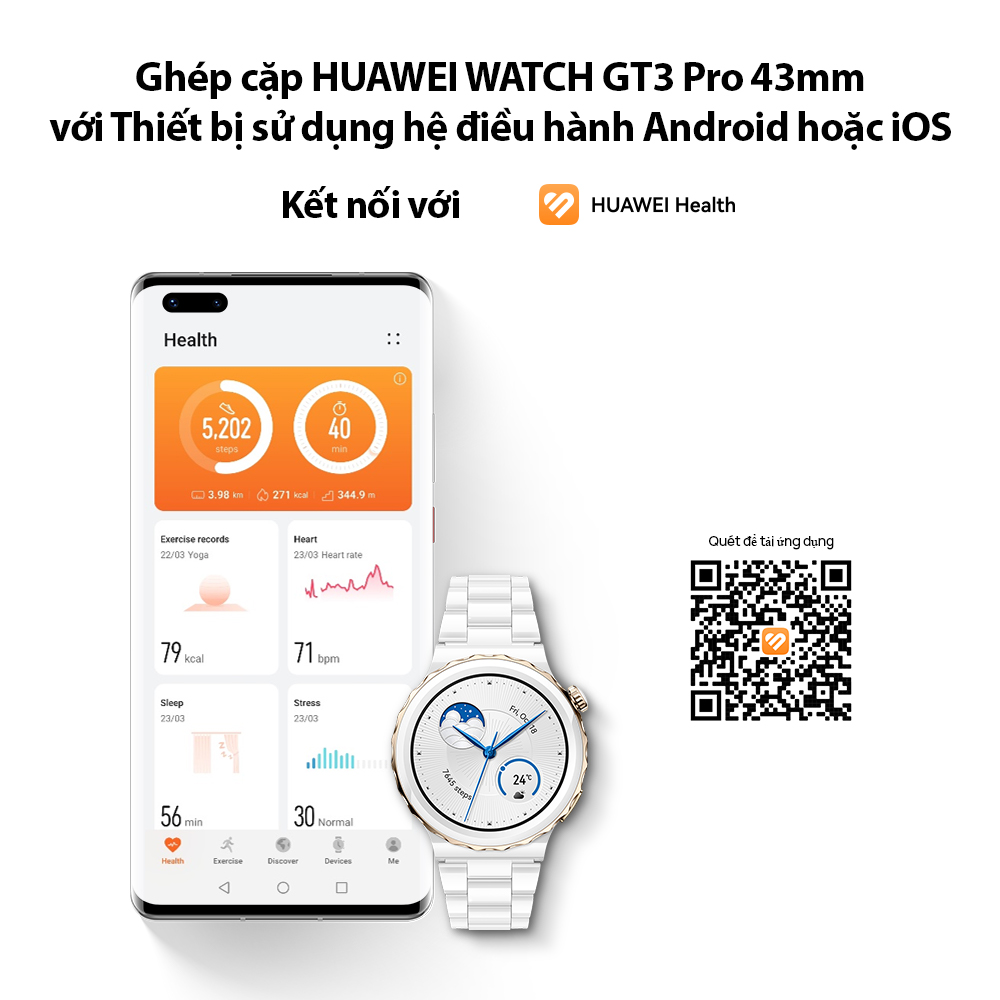 Đồng Hồ Thông Minh HUAWEI WATCH GT 3 Pro | Gốm tinh thể nano | Điện tâm đồ | Lặn tự do | Hàng Chính Hãng