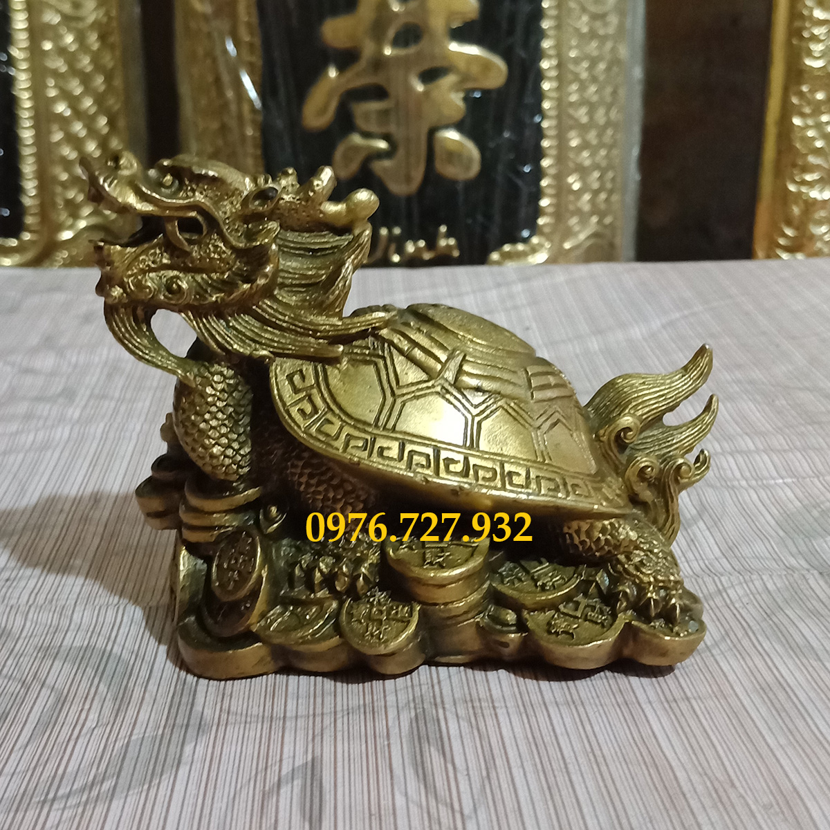 Rùa đầu rồng bằng đồng dài 12cm, long quy lưng bát quái, long quy bằng đồng, rùa đầu rồng