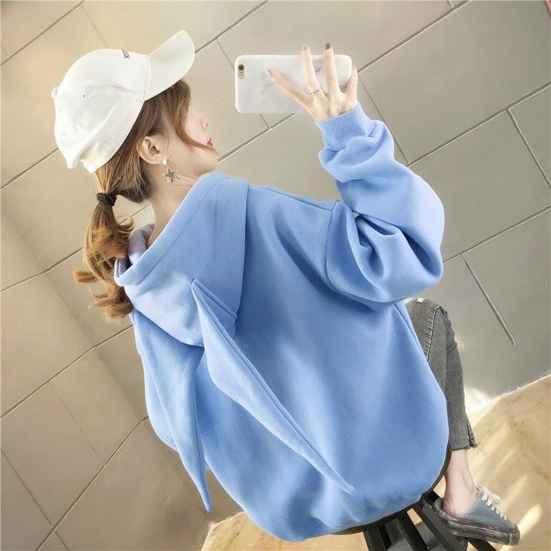 ÁO KHOÁC NỈ HOODIE IN HÌNH, NÓN PHỐI TAI THỎ XINH XẮN