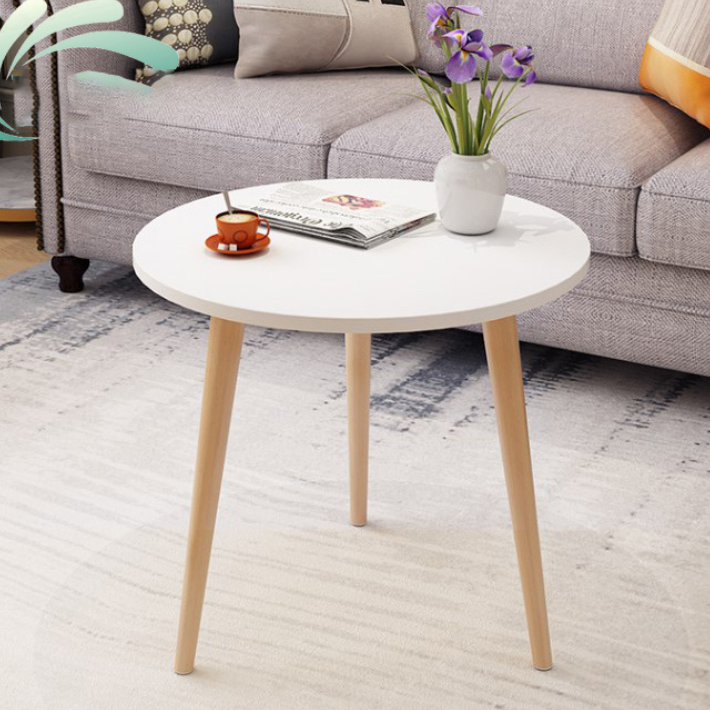 Bàn trà mặt tròn chân gỗ tự nhiên cao 72cm
