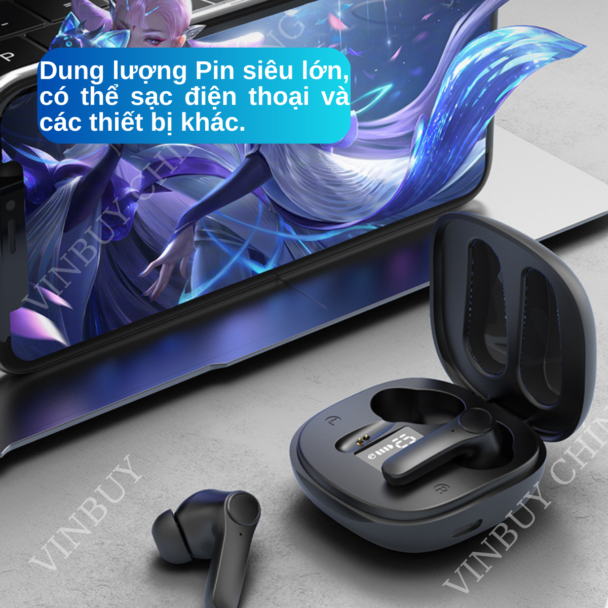 Tai Nghe Bluetooth Không Dây Chống Ồn Cao Cấp V5.0 Chính Hãng Dùng Cho Iphone Samsung OPPO VIVO HUAWEI XIAOMI, Tai Nghe Không Dây - Hàng Chính Hãng VINBUY