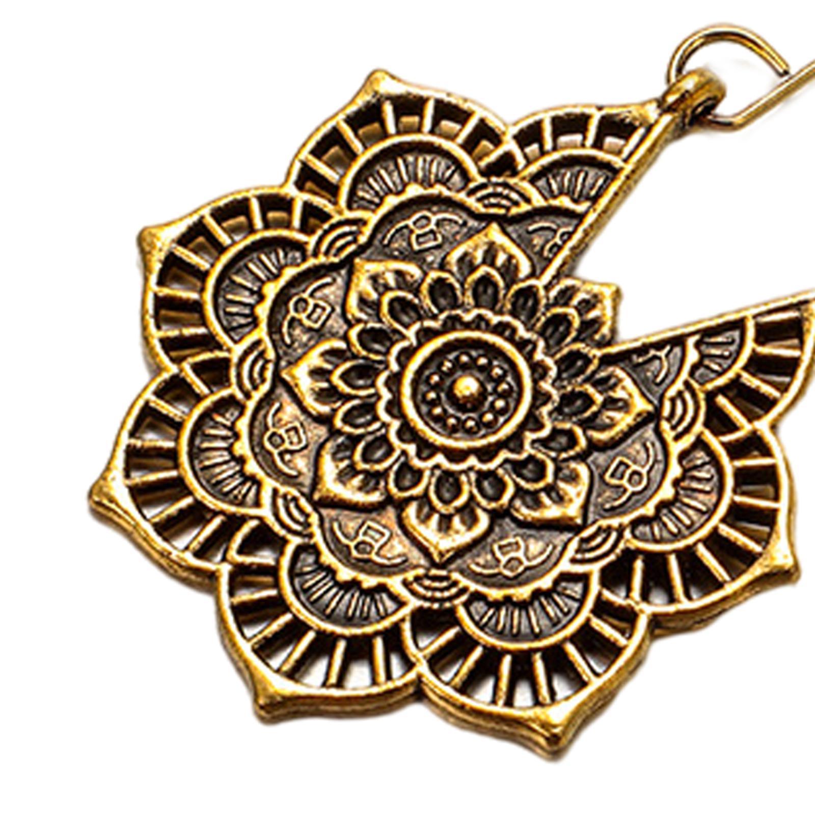 Women Ethnic Earrings Mandala Flower Retro Style Boho Tribal Ear Jewelry Gold