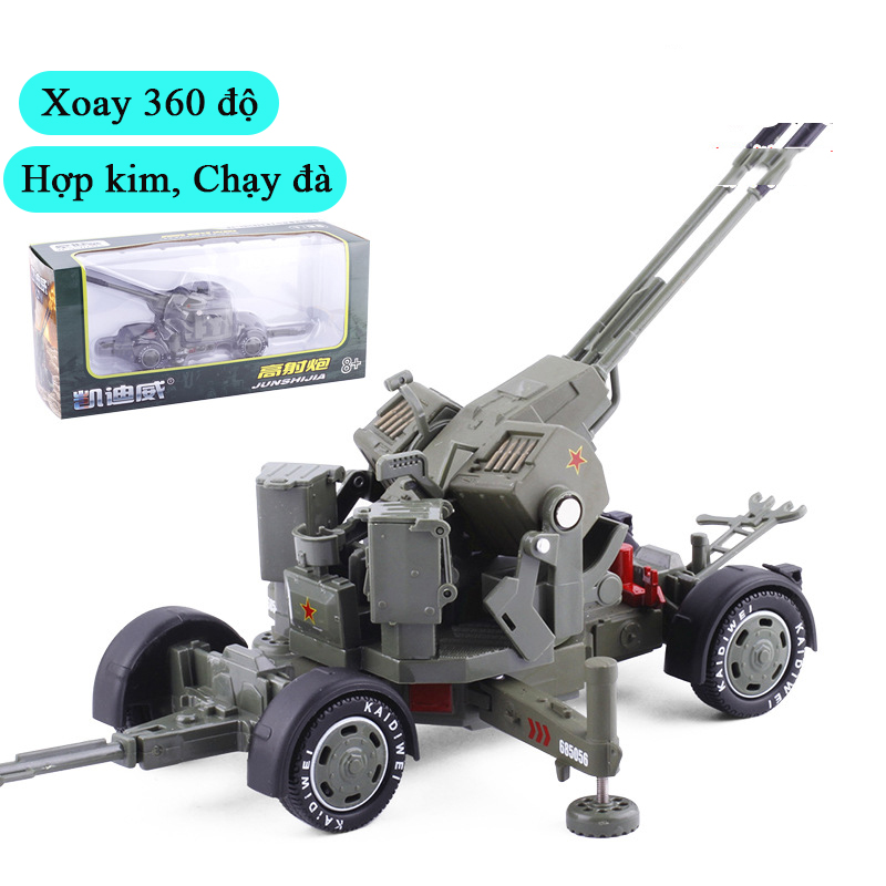 Đồ chơi mô hình xe tăng phòng không có chân đỡ chất liệu hợp kim, chạy đà, xoay 360 độ