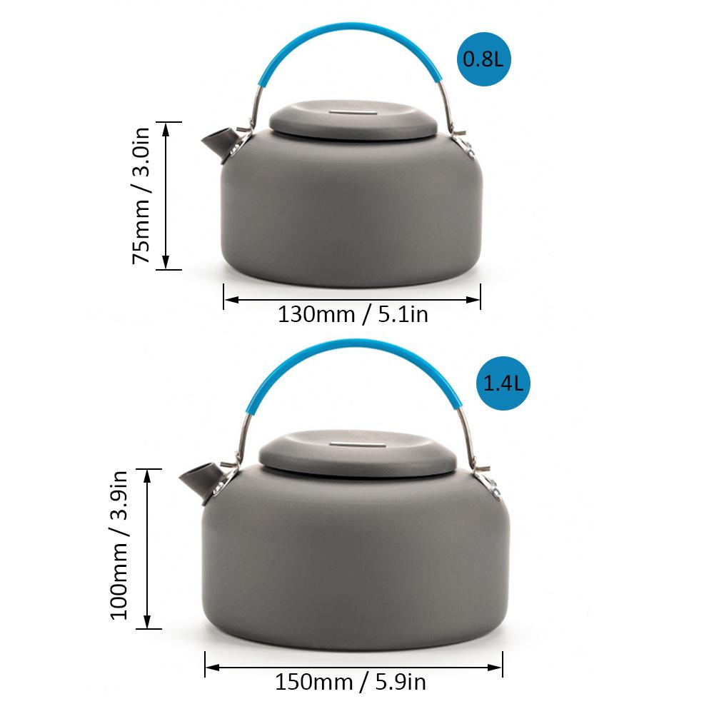0.8L/1.4L Outdoor Lightweight Aluminum Teapot Kettle Coffee Pot for Camping Hiking Backpacking