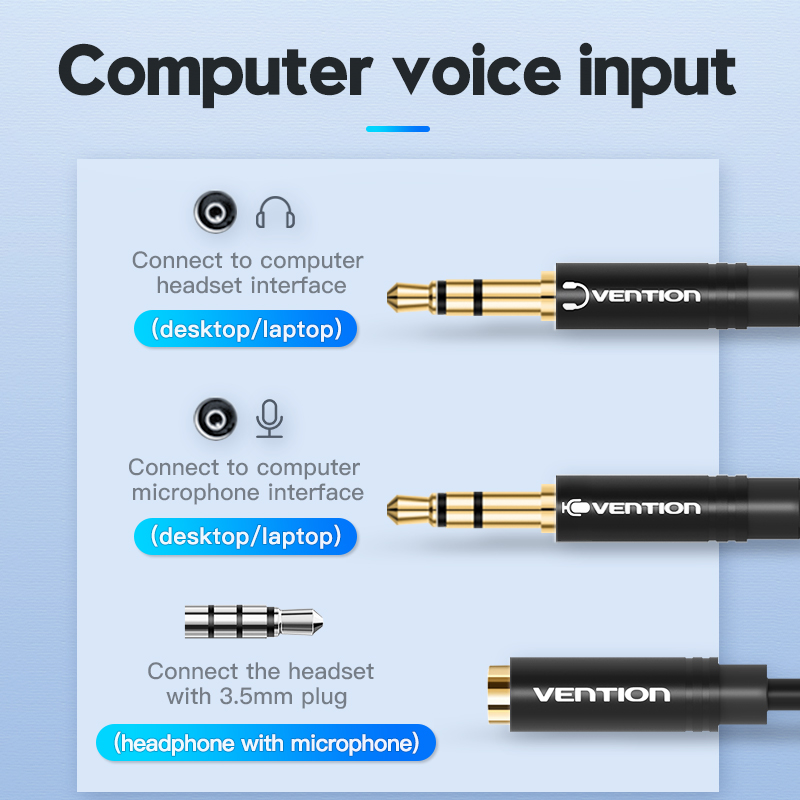 Cáp gộp tai nghe 2 vào 1 Jack 3.5mm - Cáp audio 2 dương 1 âm cho máy tính, laptop hỗ trợ loa và mic chính hãng Vention BBTBY - Hàng chính hãng