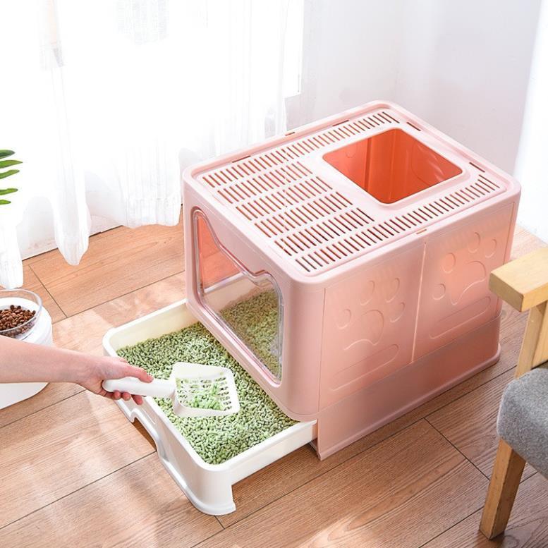 Nhà vệ sinh siêu lớn cho mèo chống văng cát, giảm thiểu mùi, có thể gấp gọn, HT12-13