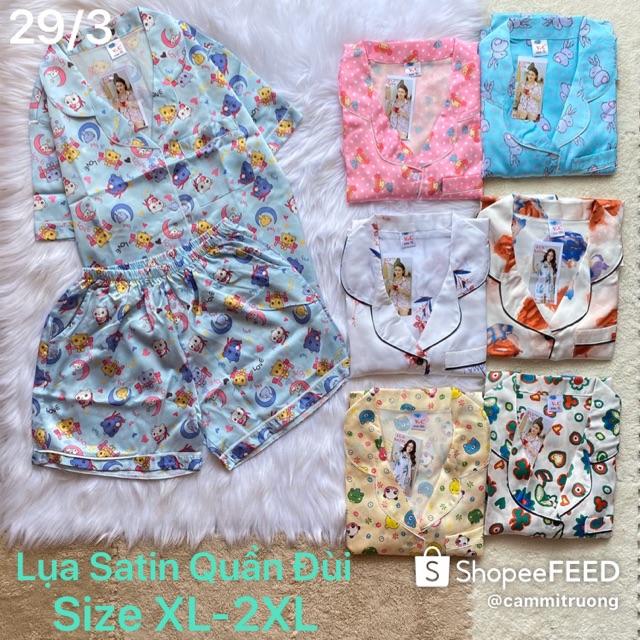 Size L-XL Bộ pijama LỤA SATIN ĐÙI cao cấp, có túi quần