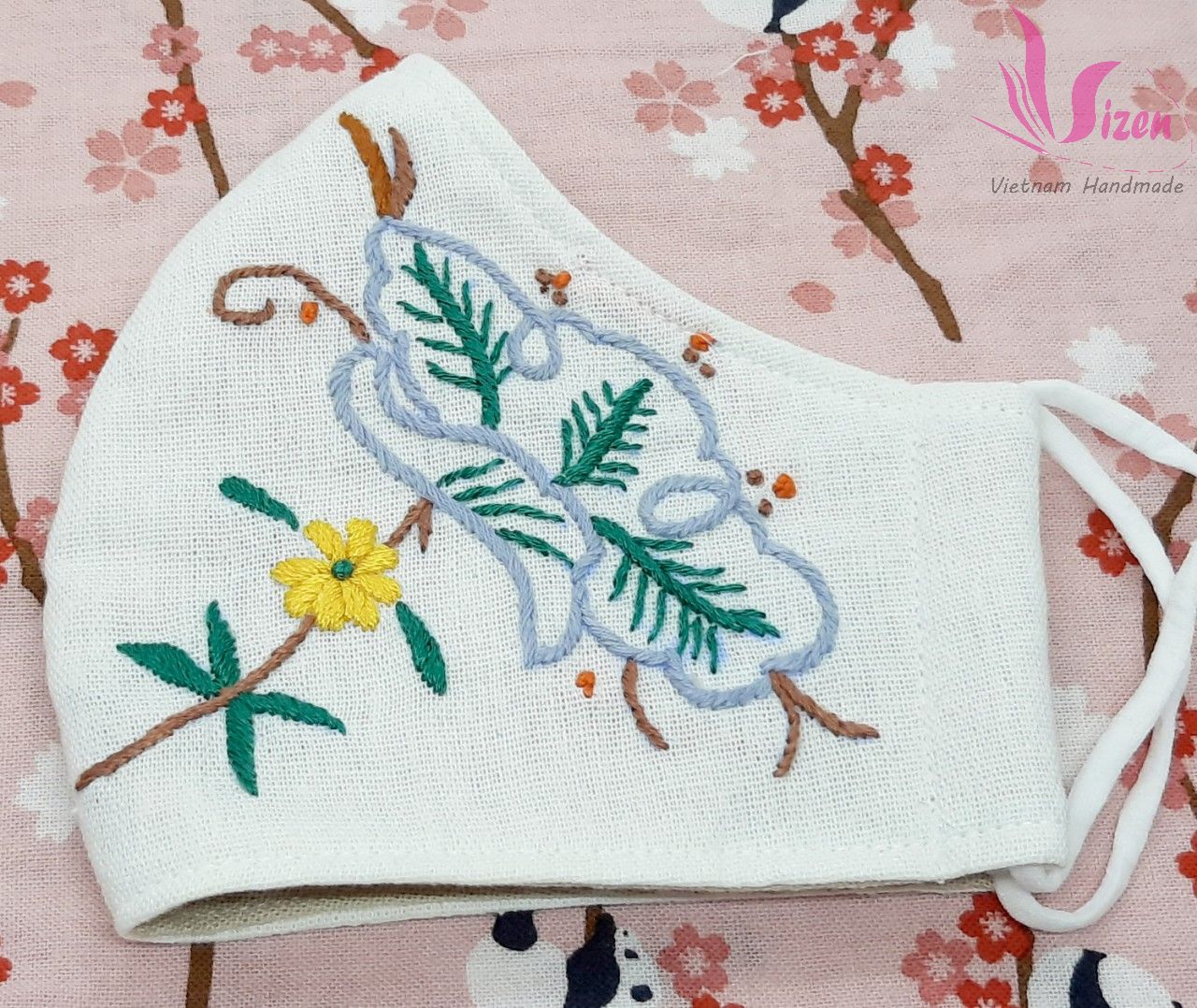 KHẨU TRANG THÊU TAY THỦ CÔNG VẢI LINEN