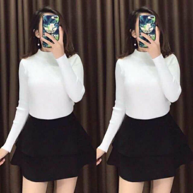 Áo len tay dài cổ cao 3 phân thun gân tăm co giãn - CH33