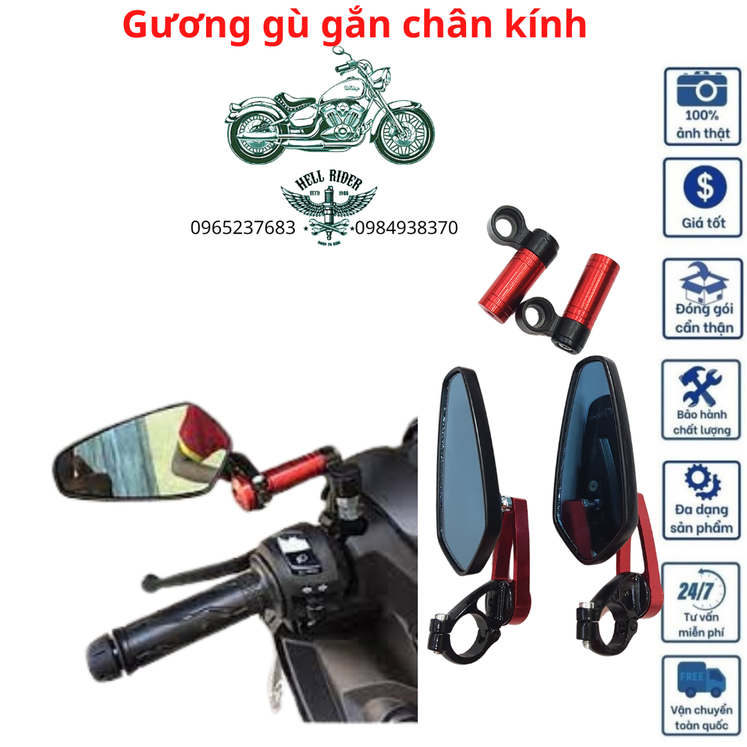 Gương thời trang xe máy, gương gù gắn chân kính có thể xoay gập 360 độ phù hợp láp mọi loại xe