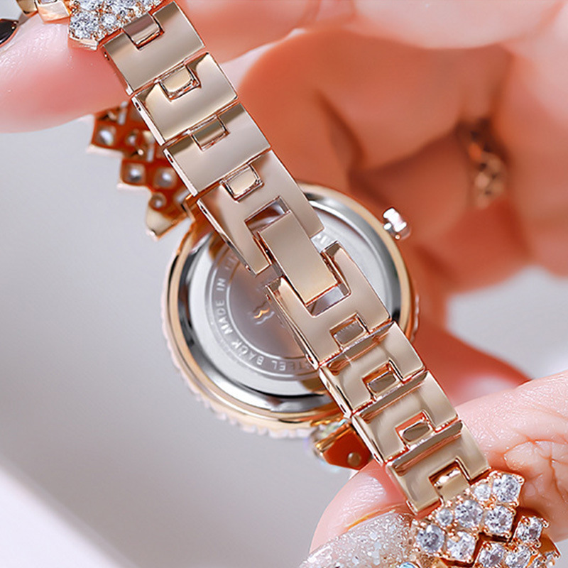 Đồng hồ cơ nữ Hasher máy cơ tự động mặt kính full kim cương, dây đeo thép không gỉ sang chảnh full box cao cấp