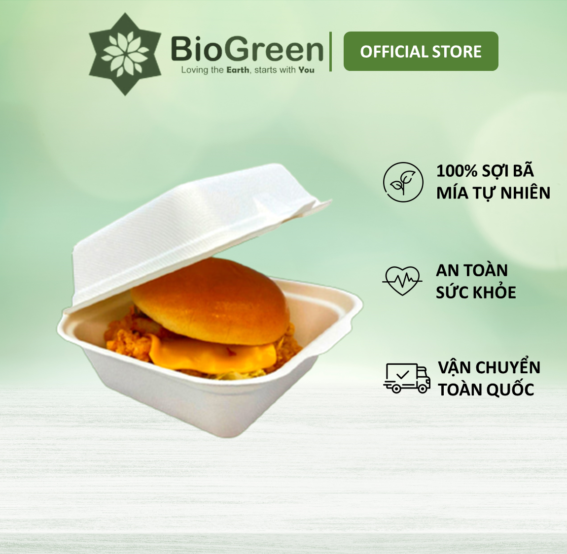 50 hộp bã mía vuông 450ml đựng bánh kem, hamburger, bento....