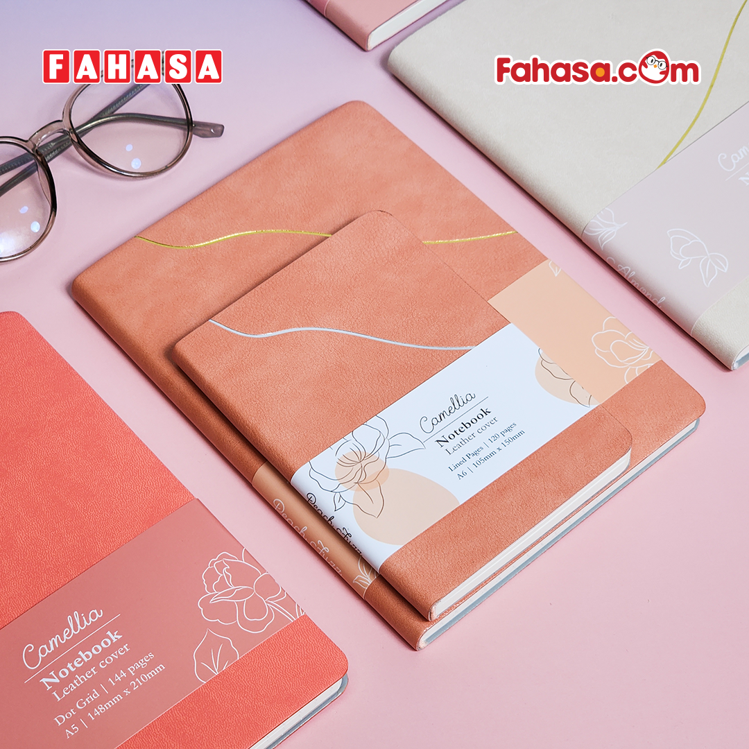 Sổ Da Bìa Cứng Camellia A6 - Kẻ Ngang - 120 Trang 100gsm - The Sun - Peach Fuzz