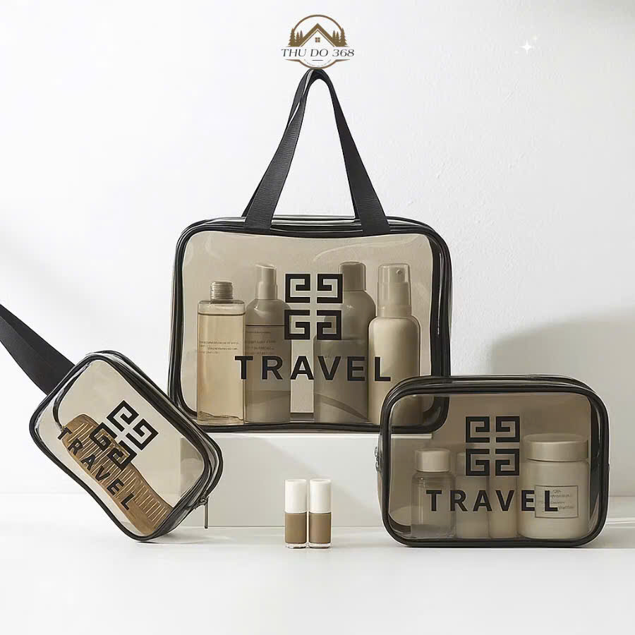 Set 3 túi trong suốt đựng mỹ phẩm du lịch, bộ 3 túi đựng đồ đa năng chống thấm nước