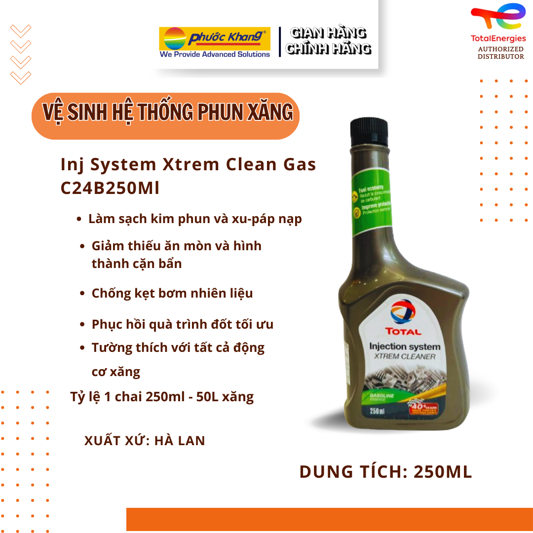 Vệ sinh hệ thống phun xăng hiệu suất cao Total- Inj System Xtrem Clean Gas 250ml