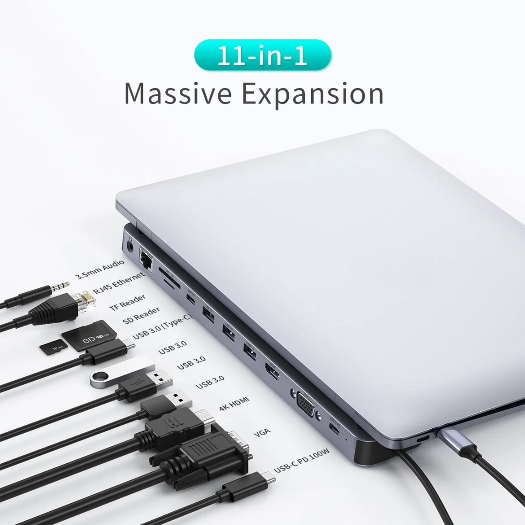 Hub chi cổng 100W PD Type-C DockSphere Pro Docking Station 11 in 1 cho Macbook/ Laptop Choetech M20 - HDMI 4K, VGA, PD 100W, RJ45 Gigabit, USB 3.0 5Gbps, SD/TF, AUX 3.5mm Vỏ nhôm, tối ưu tản nhiệt và có lớp chống trượt - Hàng nhập khẩu