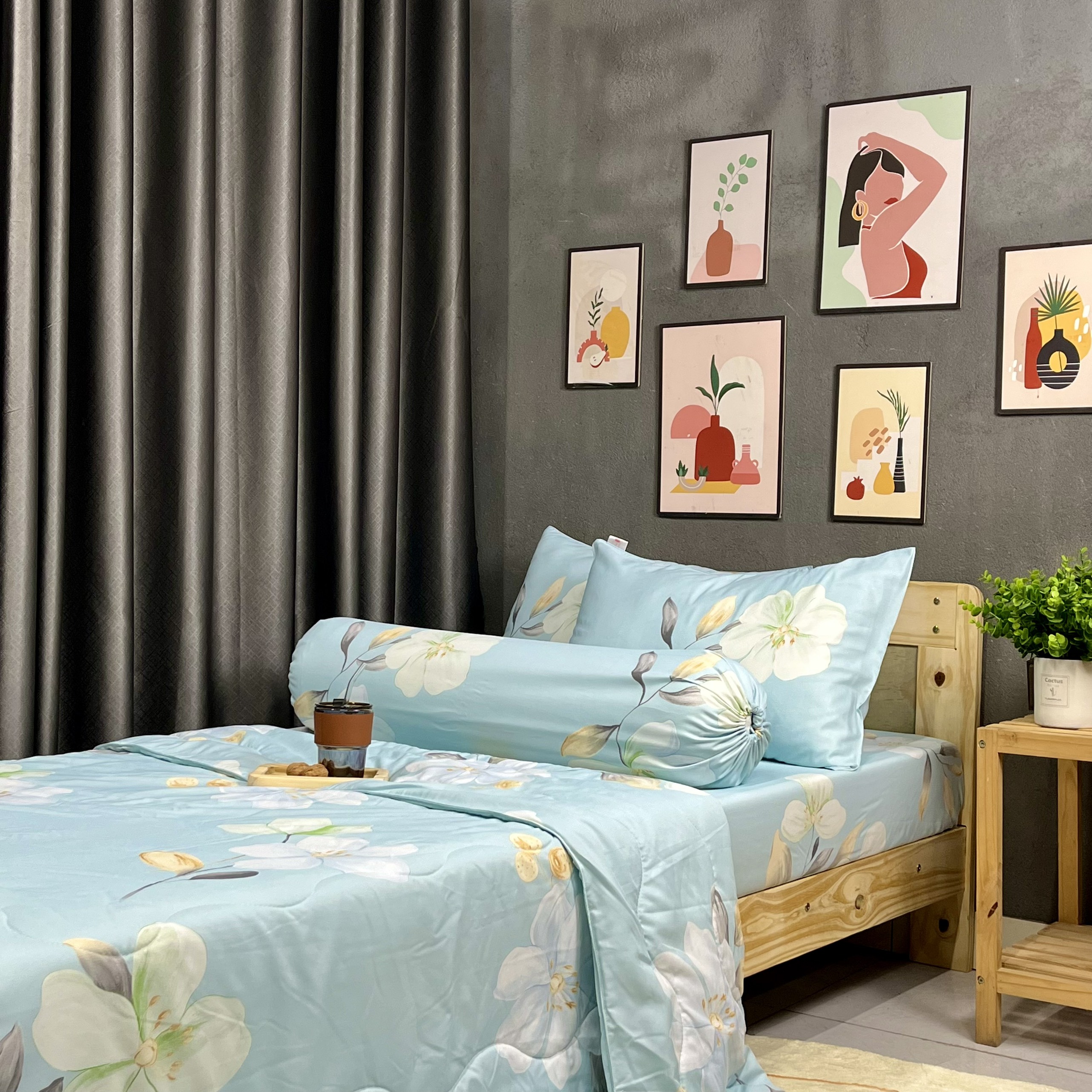 Bộ Chăn Ga Gối Đệm Phi Lụa Tencel Bộ Chăn Ga 5 Món Drap Giường