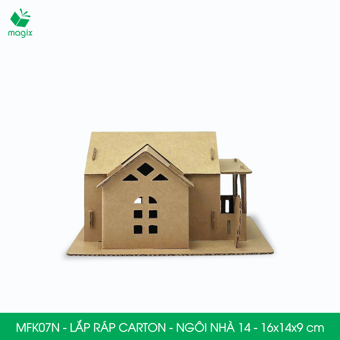 MFK07N -16x14x9 cm - Mô hình ngôi nhà lắp ráp từ bìa carton cao cấp, nhà giấy carton mini sáng tạo