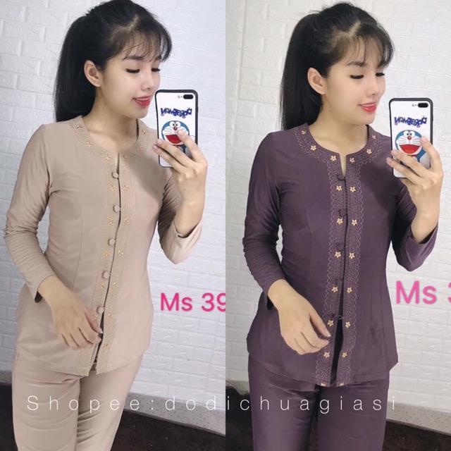 Đồ Lam # Cổ Khoá Thêu Lắc Hoa# Đồ Bộ Nữ # Quần Áo #Trung Niên# Thun Co Giãn
