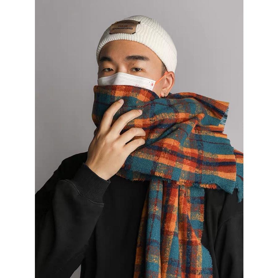 Khăn Len Quàng Cổ Nam Nữ Khăn Len Đôi Quàng Cổ Tặng Quà Noel Khăn Len Quàng Cổ Nam Nữ Khăn Kẻ Caro Vintage Cam