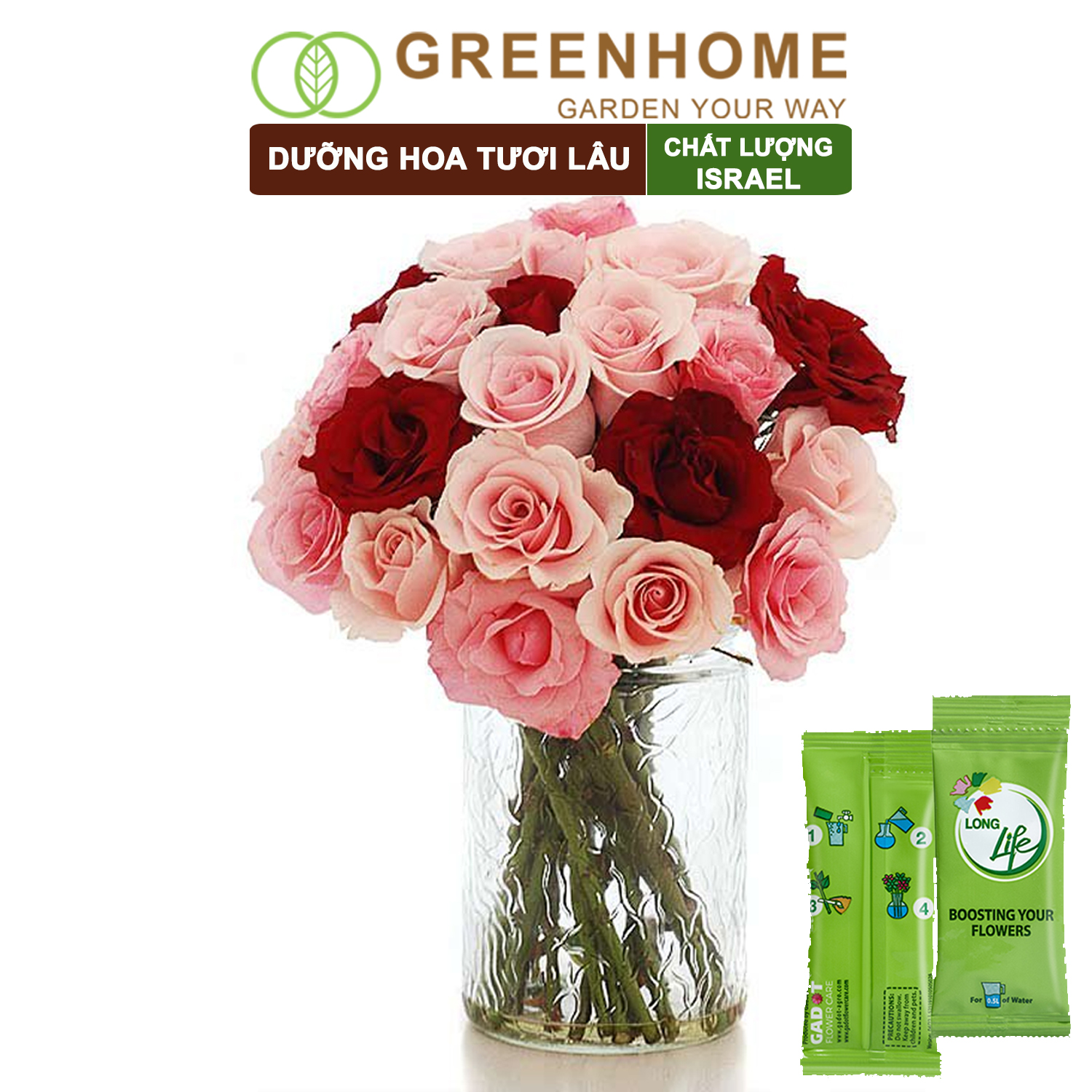 Dưỡng hoa lâu tàn Long Life, gói 5gr, hoa tươi lâu, nở bông to, không bị hôi nước |Greenhome