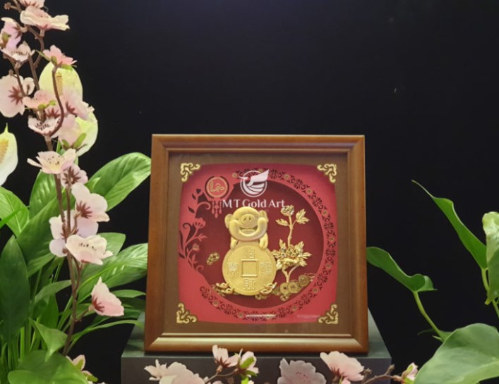 Tranh heo đồng tiền dát vàng MT Gold Art- Hàng chính hãng, trang trí nhà cửa, phòng làm việc, quà tặng sếp, đối tác, khách hàng, tân gia, khai trương