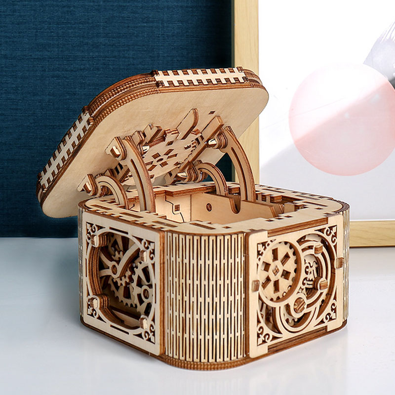 Đồ chơi lắp ráp gỗ 3D Mô hình Cơ động học Hộp kho báu Treasure Box