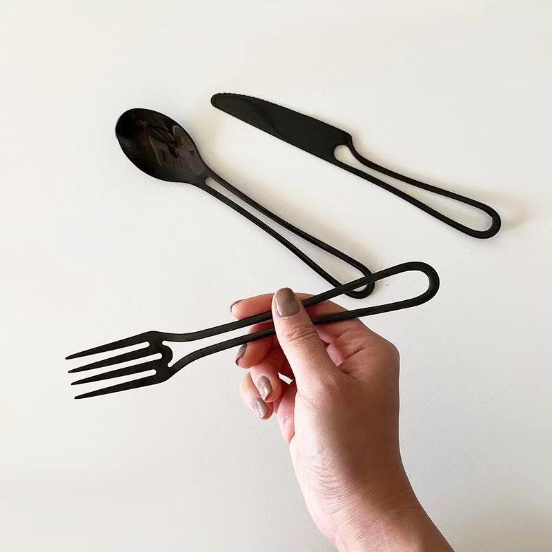 Ins Bộ Dao Kéo Inox Phẳng Bằng Tây Món Tráng Miệng Dĩa Thìa Bít Tết Dao Bánh Muỗng Bạc Bộ Phụ Kiện Nhà Bếp