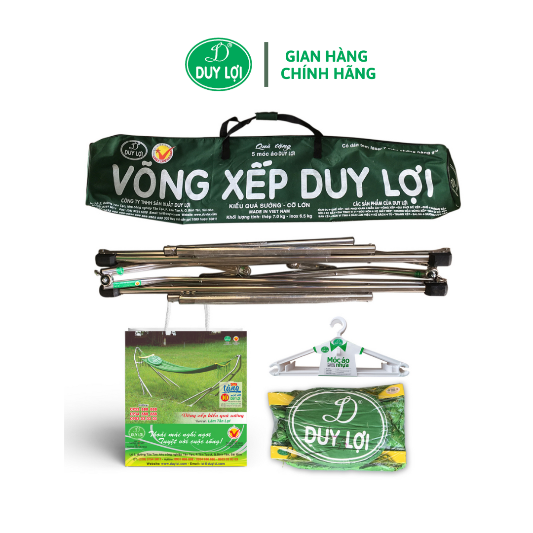 VÕNG XẾP DUY LỢI INOX - CỠ NHỎ (QUÀ TẶNG 10 MÓC ÁO KÉP NHỰA CAO CẤP DUY LỢI) - CHO NGƯỜI DƯỚI 1m55