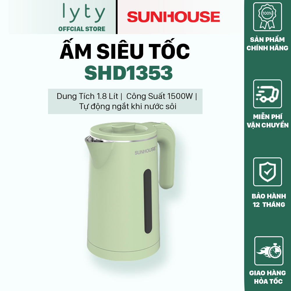 [Hàng Chính Hãng]  Ấm Siêu Tốc Inox 2 Lớp Sunhouse SHD1353 1.8 Lít - Bảo Hành 12 Tháng Toàn Quốc