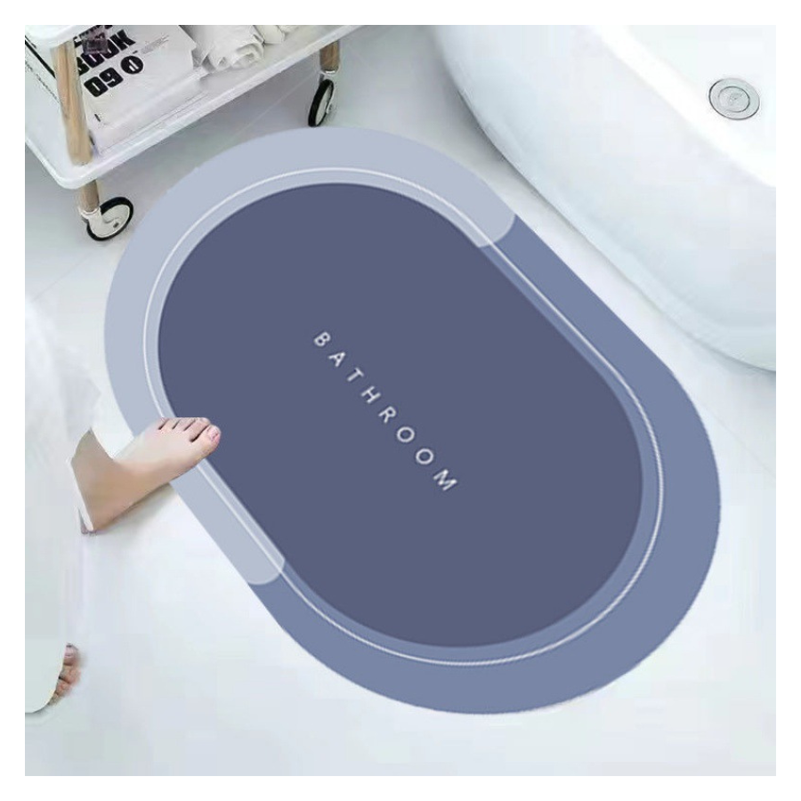 Thảm Chùi Chân Bathroom, Thảm Lau Chân Chất Liệu Bằng Nhung Cao Cấp - Hàng Chính Hãng - Xanh Dương - Oval