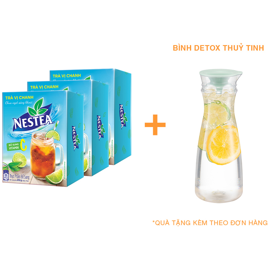 Combo 3 hộp trà vị chanh Nestea (hộp 18 gói x 14g) - [Tặng 1 bình detox nhựa nguyên sinh]