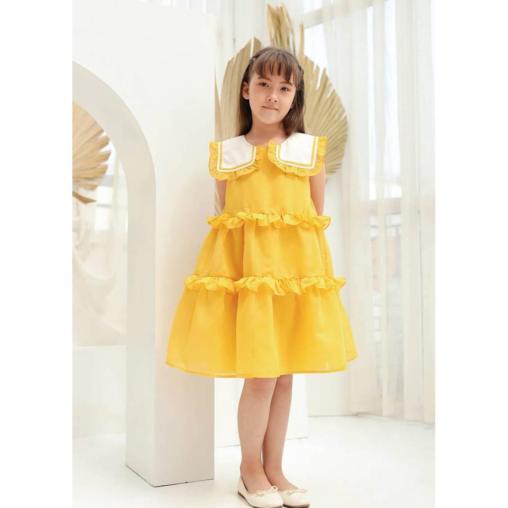 Váy đầm bé gái BYZU, chất vải xốp màu vàng tươi, thiết kế 3 tầng sành điệu (Daisy Dress)