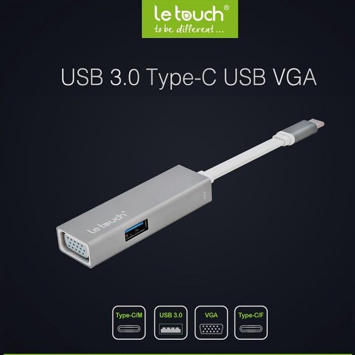Cáp USB Type C VGA/USB 3.0 Adapter Hub with Power Delivery Letouch ( Xám)