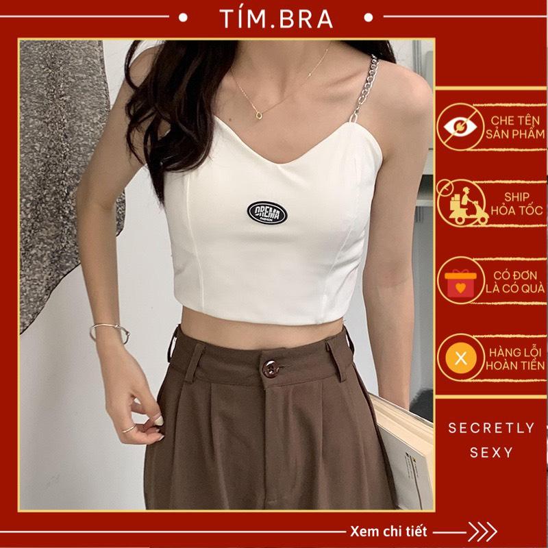 Áo croptop 2 dây nữ cá tính, Áo ba lỗ Tím Bra nữ có đệm mút chất thun dày dặn co dãn M12