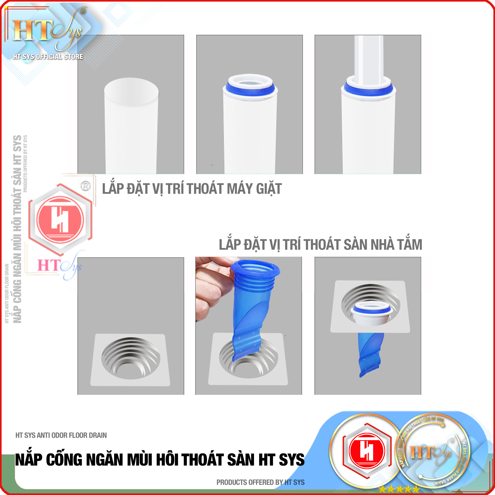 Combo 3 Dụng cụ bịt nắp cống silicon HT SYS - Ngăn mùi thoát sàn - Ngăn trào ngược nhà tắm - Ngăn côn trùng xâm nhập
