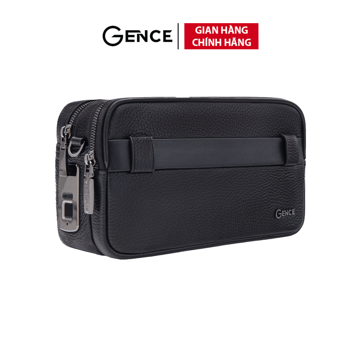 Clutch Đeo Chéo Ví Nam Cầm Tay Gence Rb08 Da Bò Khóa Vân Tay Cao Cấp Màu Đen - Da Bò Thật - Khóa Vân Tay