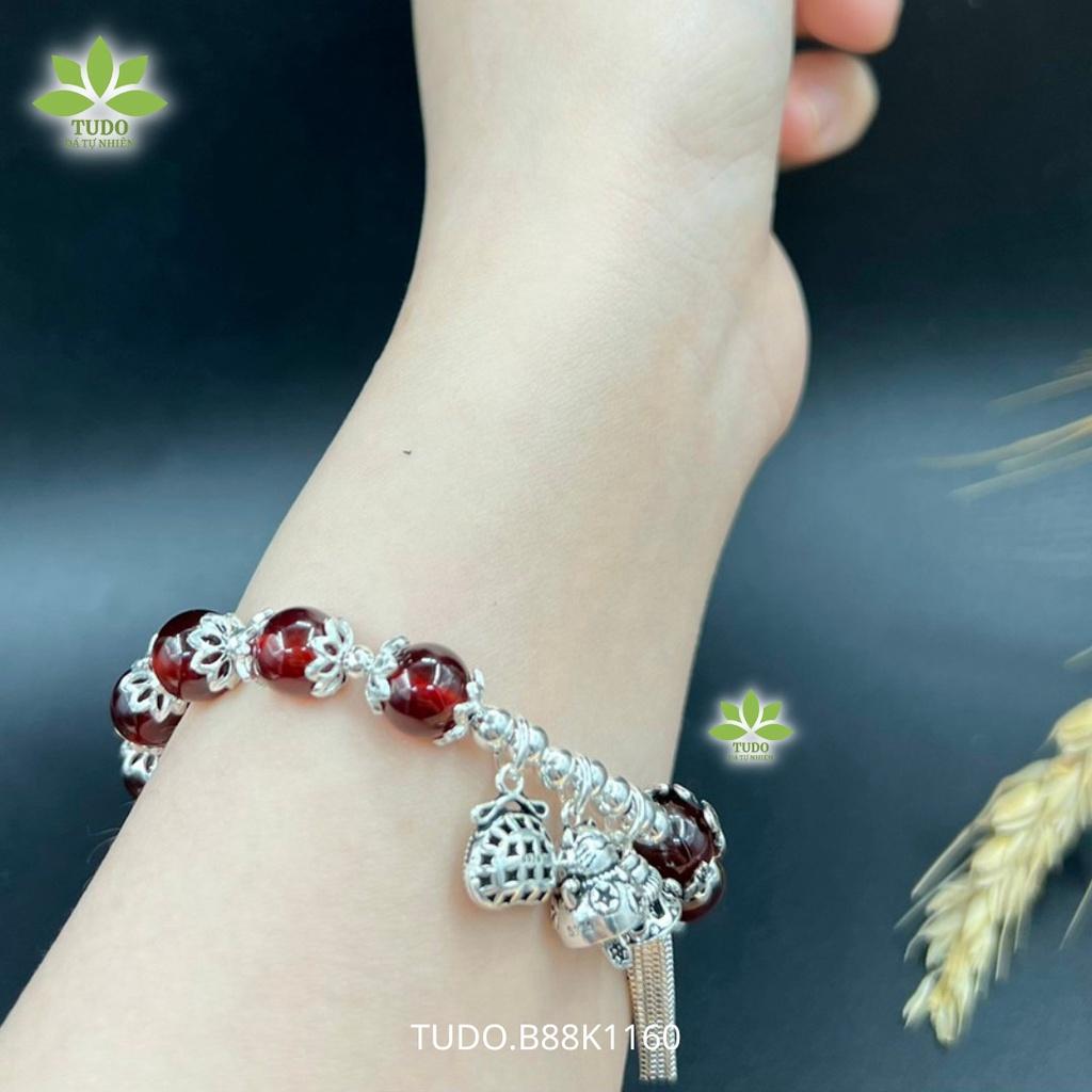 Vòng Tay Nữ Đẹp - Vòng Phong Thủy Mệnh Hỏa, Thổ TUDO VCBGARN AG925 B88K1160 Charm Tua Rua, Hoa, Mèo - Tài Lộc