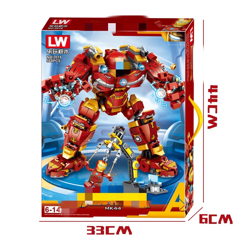 Lắp Ráp Xếp Hình Mô Hình Robot Hulkbuster Iron Man Người Sắt MK44 với 568 miếng ghép cao cấp - Đồ Chơi Trẻ Em